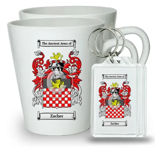 Zacher Pair of Latte Mugs and Pair of Keychains