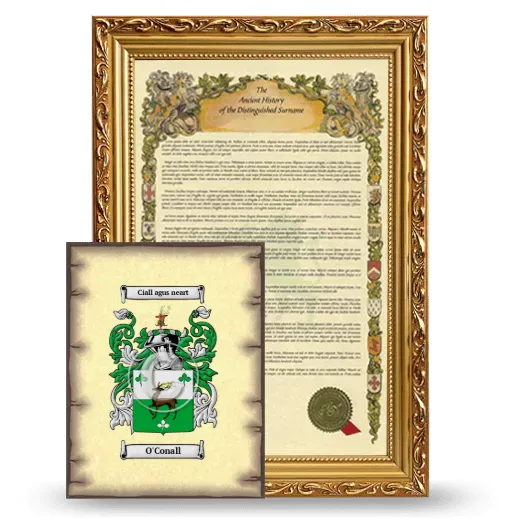 O'Conall Framed History and Coat of Arms Print - Gold