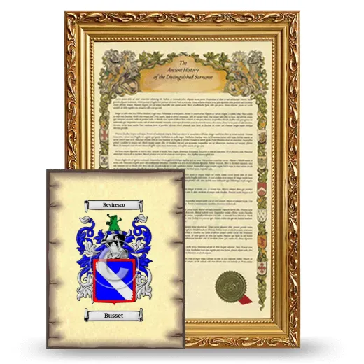 Busset Framed History and Coat of Arms Print - Gold