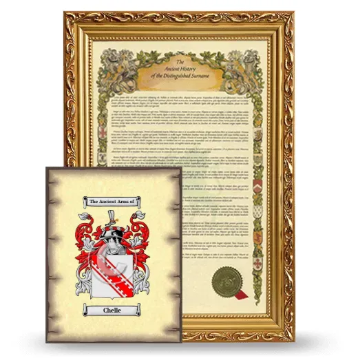 Chelle Framed History and Coat of Arms Print - Gold