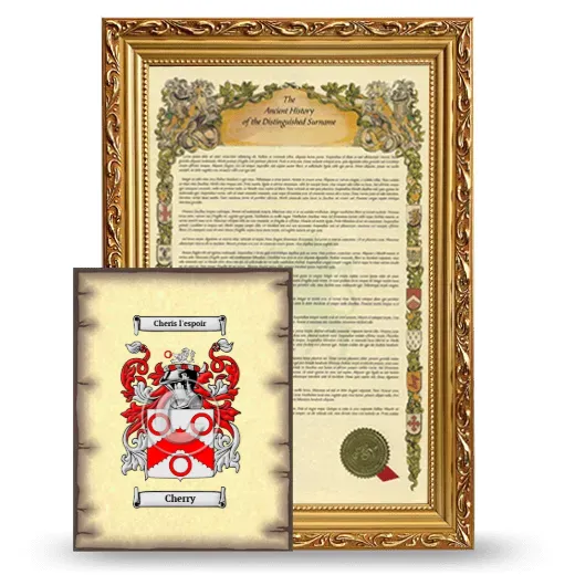 Cherry Framed History and Coat of Arms Print - Gold