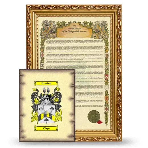 Claye Framed History and Coat of Arms Print - Gold