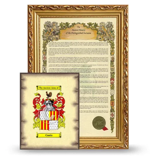 Coats Framed History and Coat of Arms Print - Gold