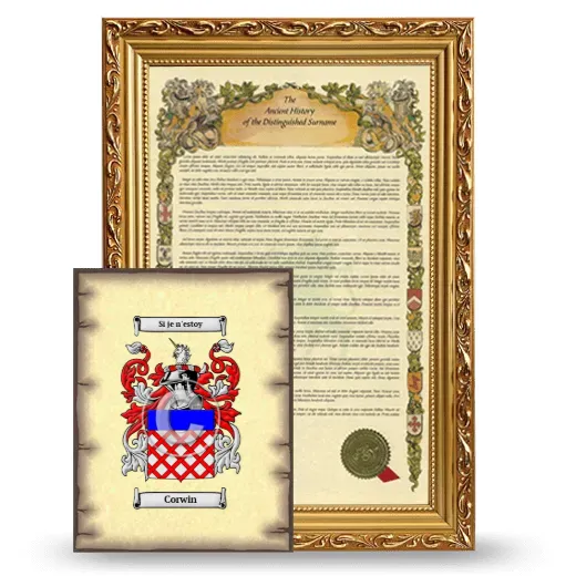 Corwin Framed History and Coat of Arms Print - Gold