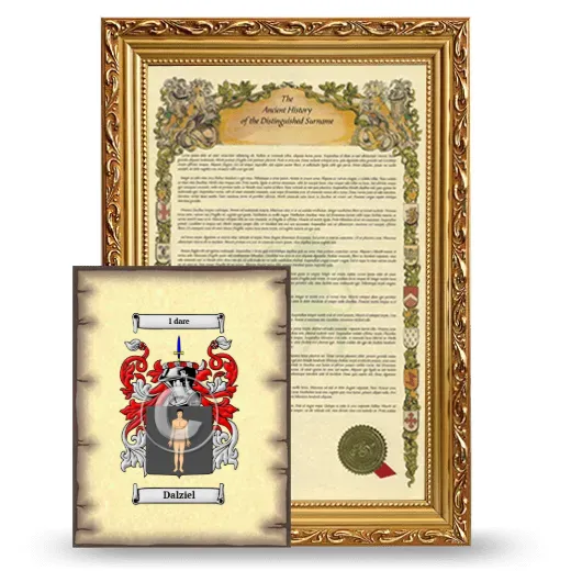 Dalziel Framed History and Coat of Arms Print - Gold