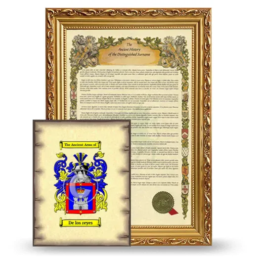 De los reyes Framed History and Coat of Arms Print - Gold