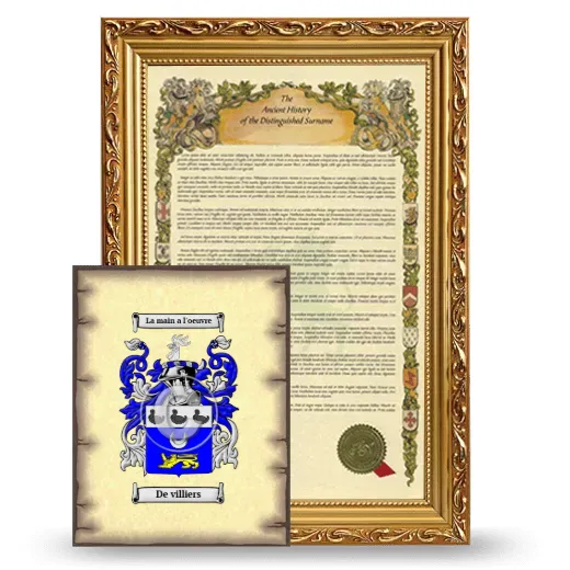 De villiers Framed History and Coat of Arms Print - Gold