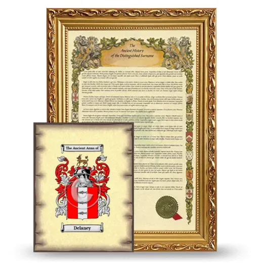 Delaney Framed History and Coat of Arms Print - Gold
