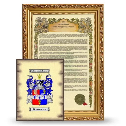 Drinkwaters Framed History and Coat of Arms Print - Gold