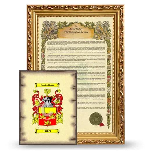 Fisher Framed History and Coat of Arms Print - Gold