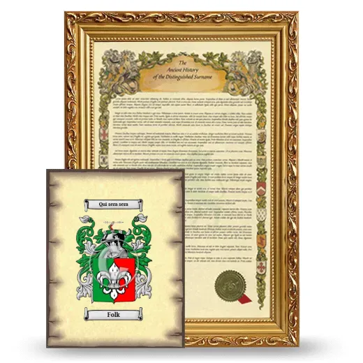 Folk Framed History and Coat of Arms Print - Gold