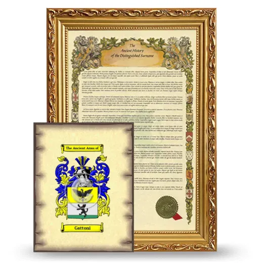 Gattoni Framed History and Coat of Arms Print - Gold