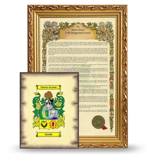 Greels Framed History and Coat of Arms Print - Gold