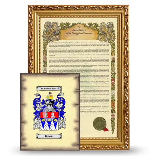 Groom Framed History and Coat of Arms Print - Gold
