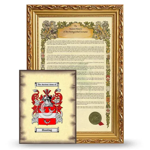 Hunting Framed History and Coat of Arms Print - Gold