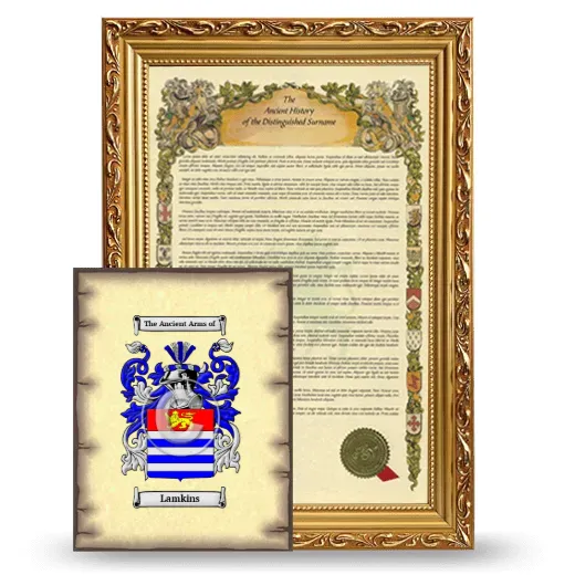 Lamkins Framed History and Coat of Arms Print - Gold
