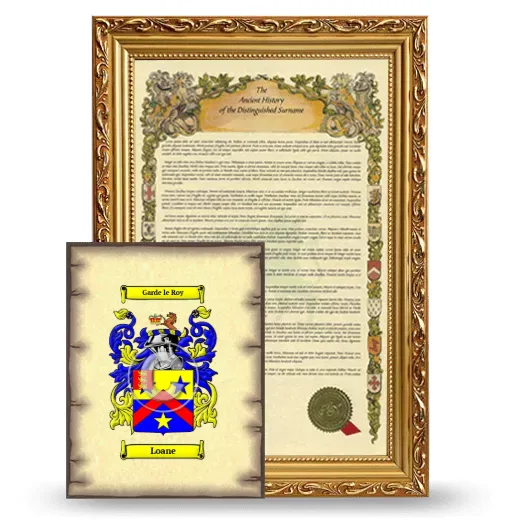 Loane Framed History and Coat of Arms Print - Gold