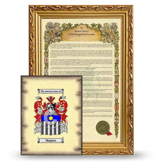 Magnus Framed History and Coat of Arms Print - Gold