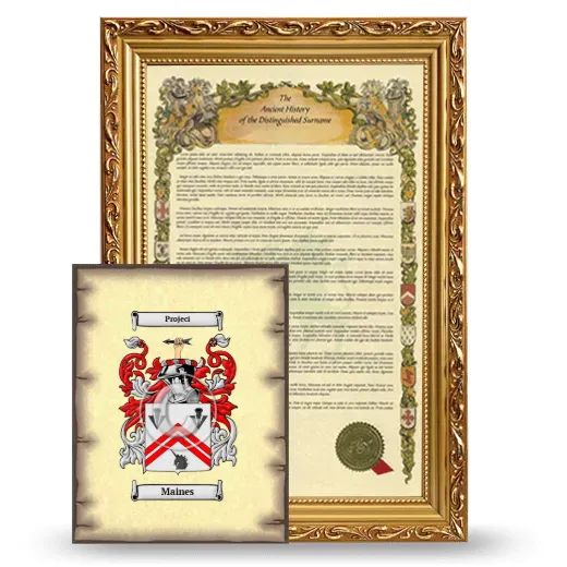 Maines Framed History and Coat of Arms Print - Gold