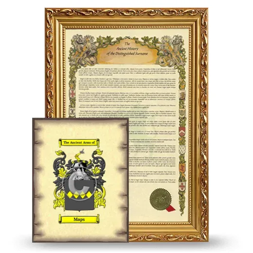 Maps Framed History and Coat of Arms Print - Gold