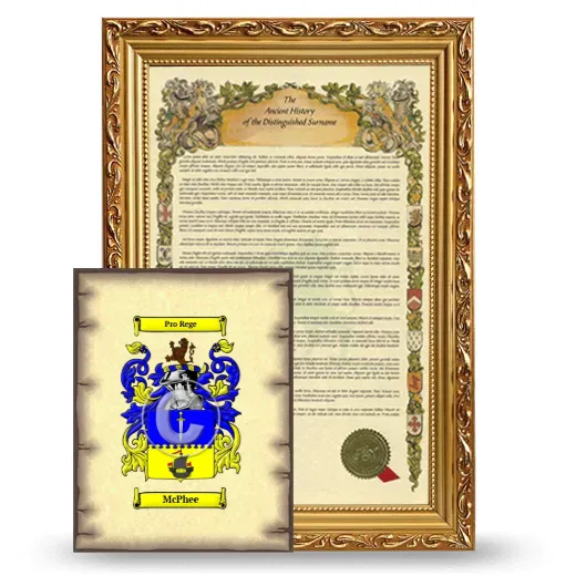 McPhee Framed History and Coat of Arms Print - Gold