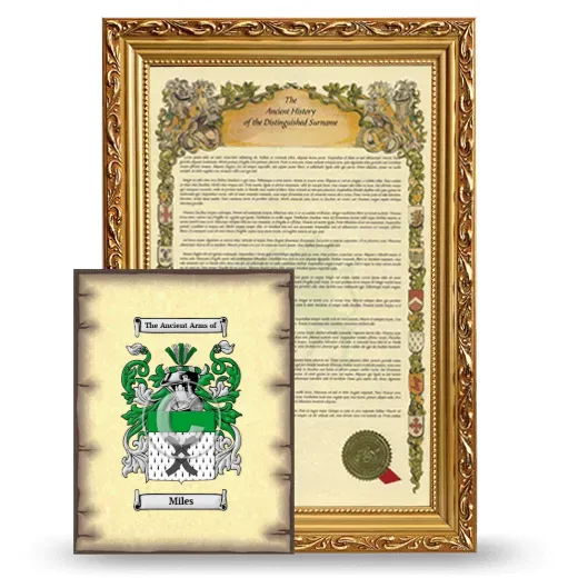 Miles Framed History and Coat of Arms Print - Gold