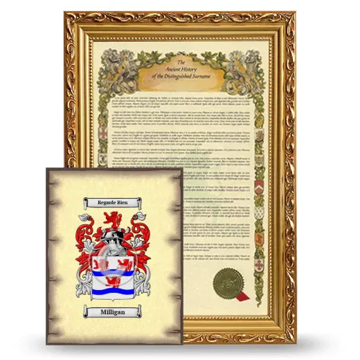 Milligan Framed History and Coat of Arms Print - Gold