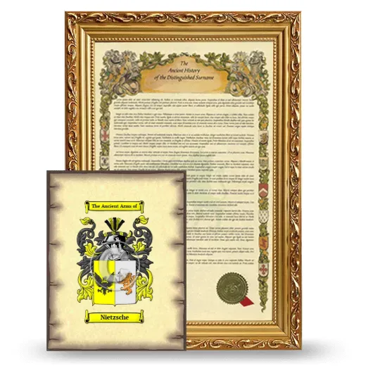 Nietzsche Framed History and Coat of Arms Print - Gold