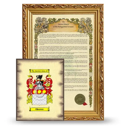 Okeover Framed History and Coat of Arms Print - Gold