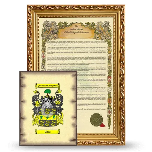Okes Framed History and Coat of Arms Print - Gold