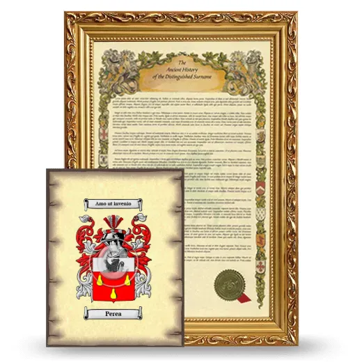 Perea Framed History and Coat of Arms Print - Gold