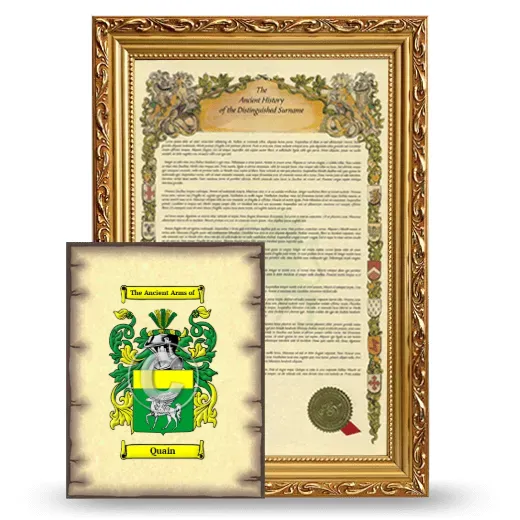 Quain Framed History and Coat of Arms Print - Gold