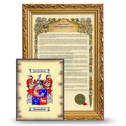 Quemerford Framed History and Coat of Arms Print - Gold