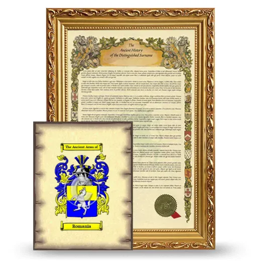 Romania Framed History and Coat of Arms Print - Gold
