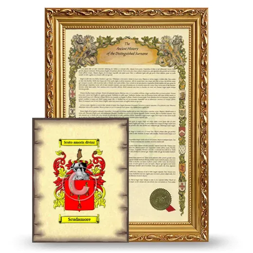 Scudamore Framed History and Coat of Arms Print - Gold