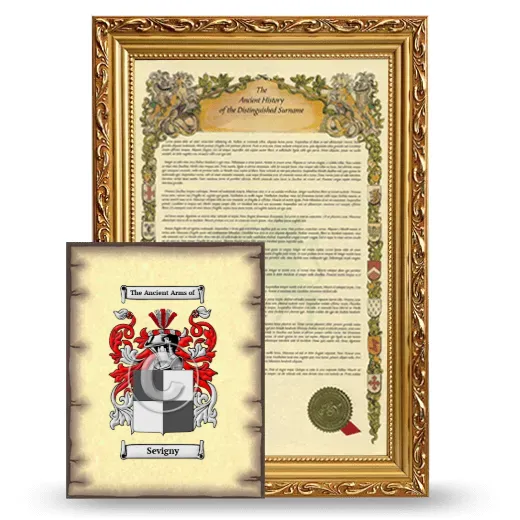 Sevigny Framed History and Coat of Arms Print - Gold