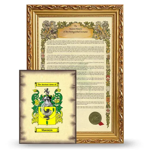 Sharmyn Framed History and Coat of Arms Print - Gold