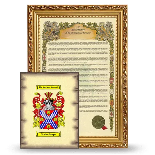 Stainthorpe Framed History and Coat of Arms Print - Gold