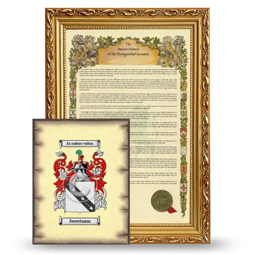 Sweetnam Framed History and Coat of Arms Print - Gold