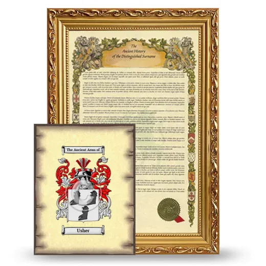 Usher Framed History and Coat of Arms Print - Gold