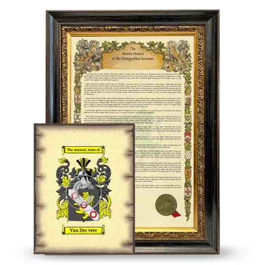 Van Der veer Framed History and Coat of Arms Print - Heirloom