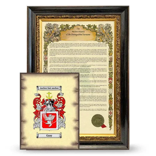 Gray Framed History and Coat of Arms Print - Heirloom
