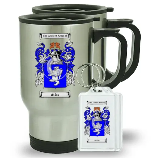 Atlas Pair of Travel Mugs and pair of Keychains