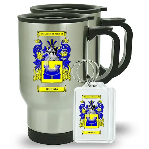 Bautista Pair of Travel Mugs and pair of Keychains