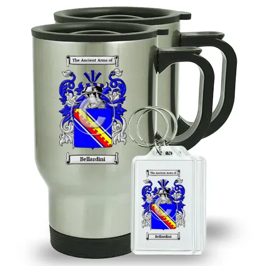 Bellardini Pair of Travel Mugs and pair of Keychains