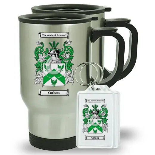 Carlson Pair of Travel Mugs and pair of Keychains