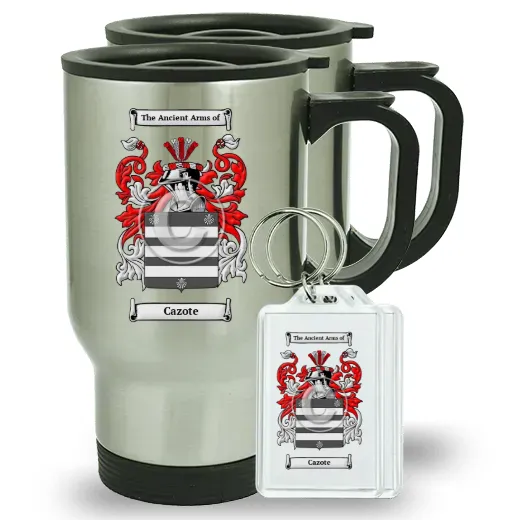 Cazote Pair of Travel Mugs and pair of Keychains