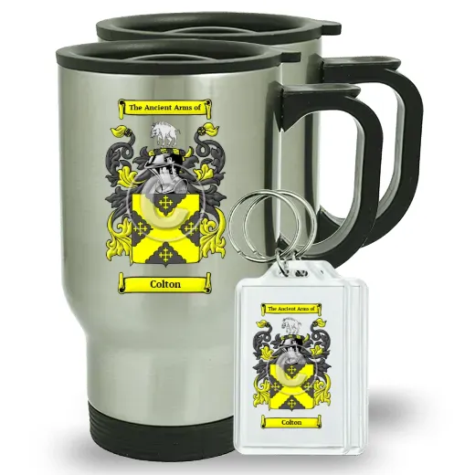 Colton Pair of Travel Mugs and pair of Keychains