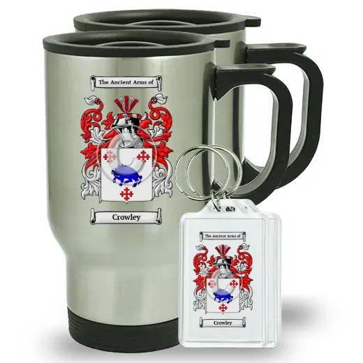 Crowley Pair of Travel Mugs and pair of Keychains