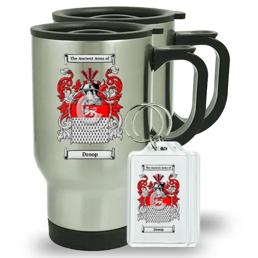 Droop Pair of Travel Mugs and pair of Keychains